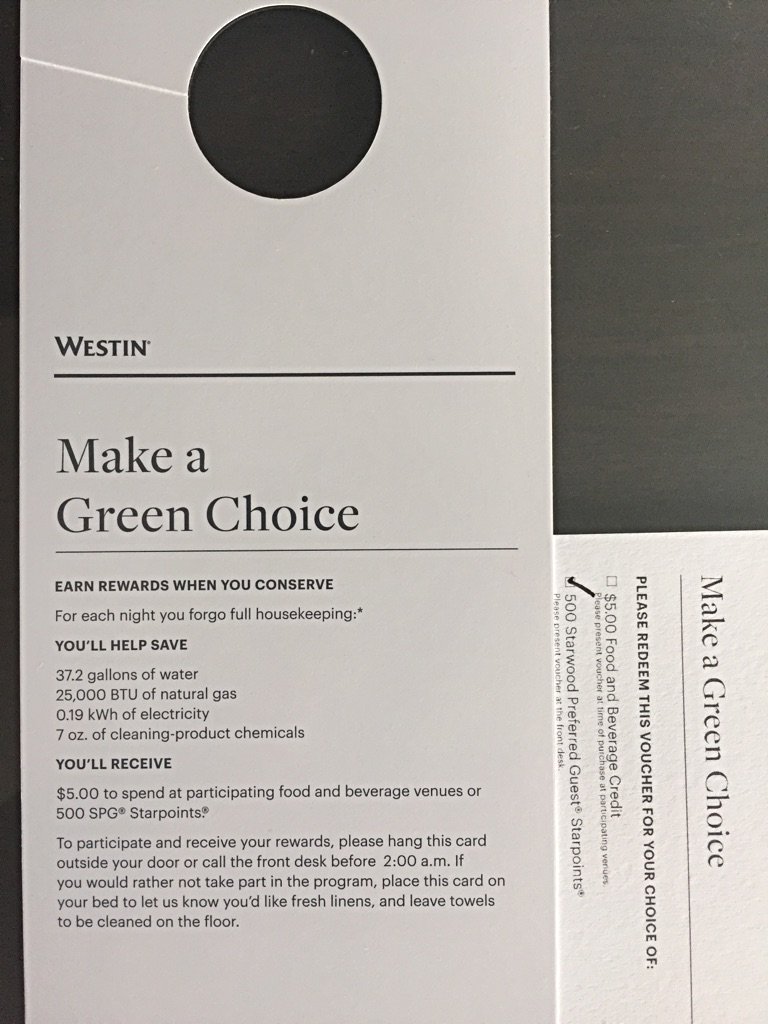itsabyrdthing's tweet photo. @thewestinpeach keeps it #green! I will #MakeAGreenChoice ! #Sustainablity https://t.co/LHNlbakAJp