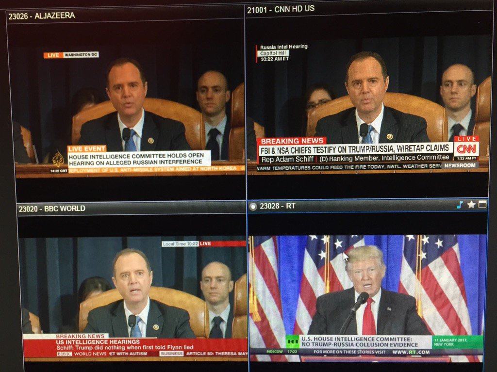 JasonKMorrell's tweet photo. Just about every news channel across globe is carrying Comey hearing except RT. https://t.co/puVdoFWCrL