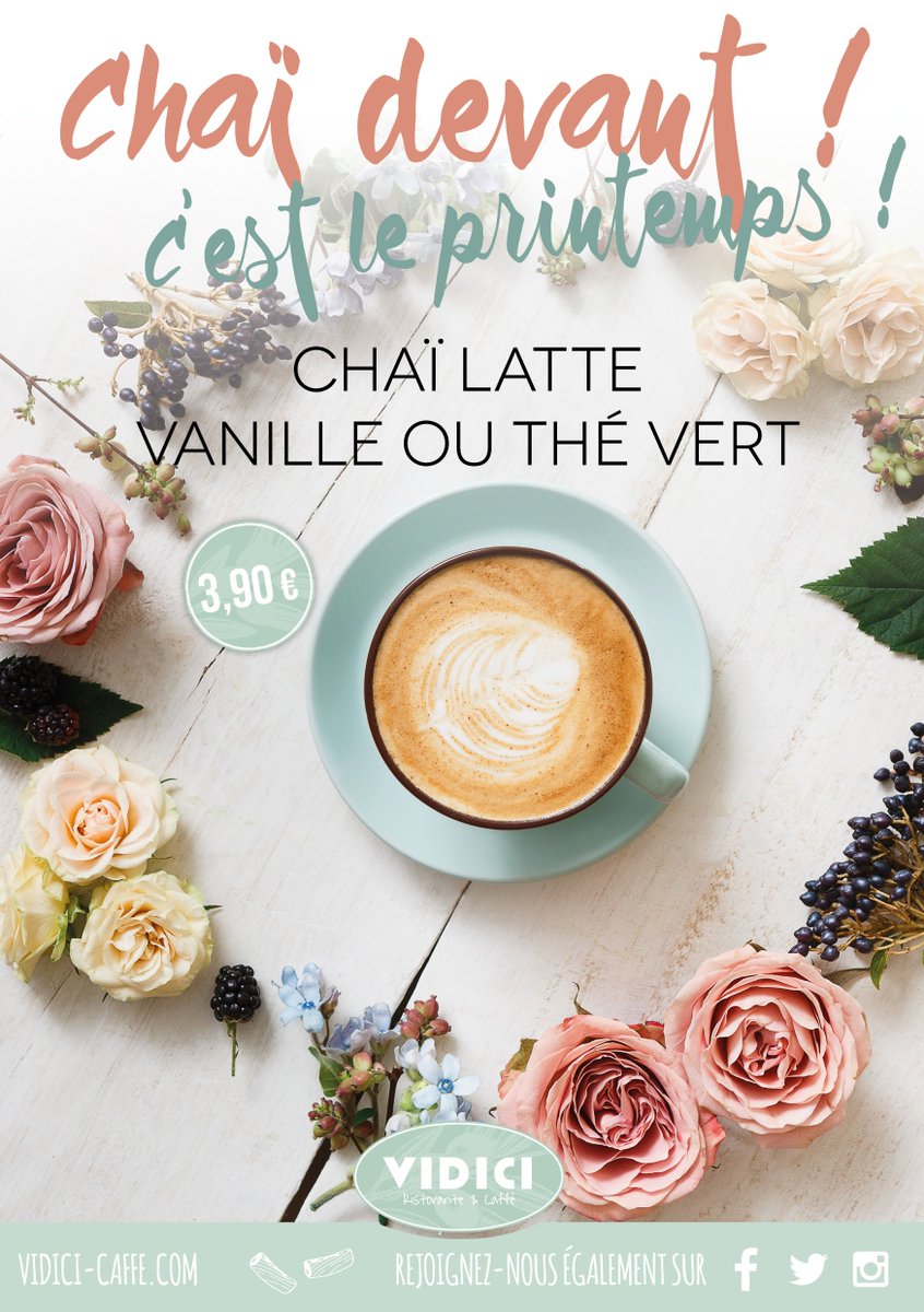 vidici_caffe's tweet photo. C'est le printemps ! Découvrez nos deux Chaï de la saison... Vanille ou Thé vert ! A très bientôt chez @vidici_caffe https://t.co/GWC98VAM9L