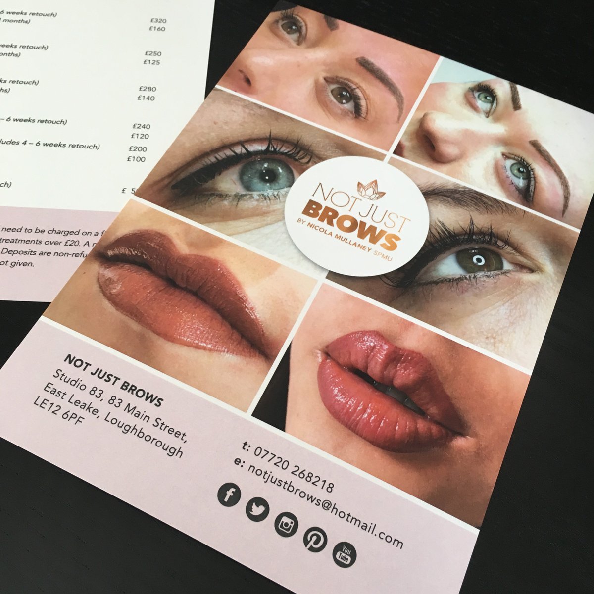 alohacreativeuk's tweet photo. Pricelist design for NOT JUST BROWS semi permanent make up. Stylish and simple. #Branding #GraphicDesign #PricelistDesign #AlohaCreative https://t.co/VD0GJvYYls
