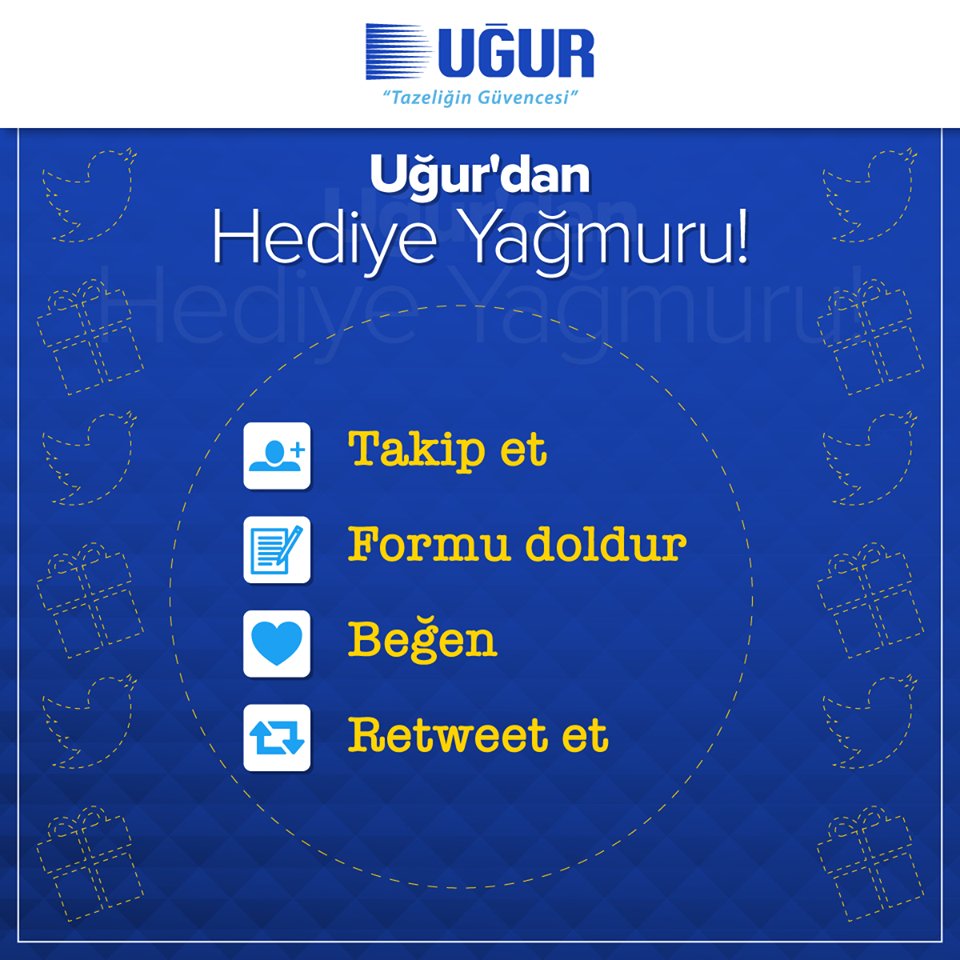 Sayfamızı takip edin, ugur.com.tr/sosyal-medya-f… formunu doldurun ve 31 Mart tarihi dahil Mart ayındaki tweetlerimizi beğenip rt edin kazanın.