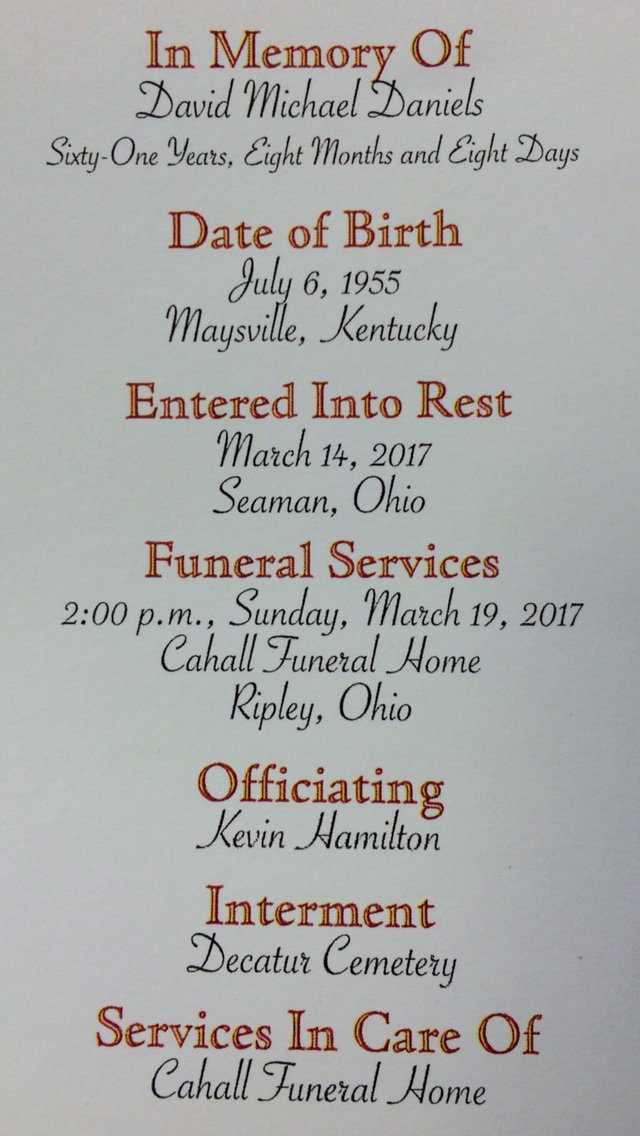 Condolences to the David Daniels family on his passing last week.  A good man who left us way too soon. RIP Sir!
