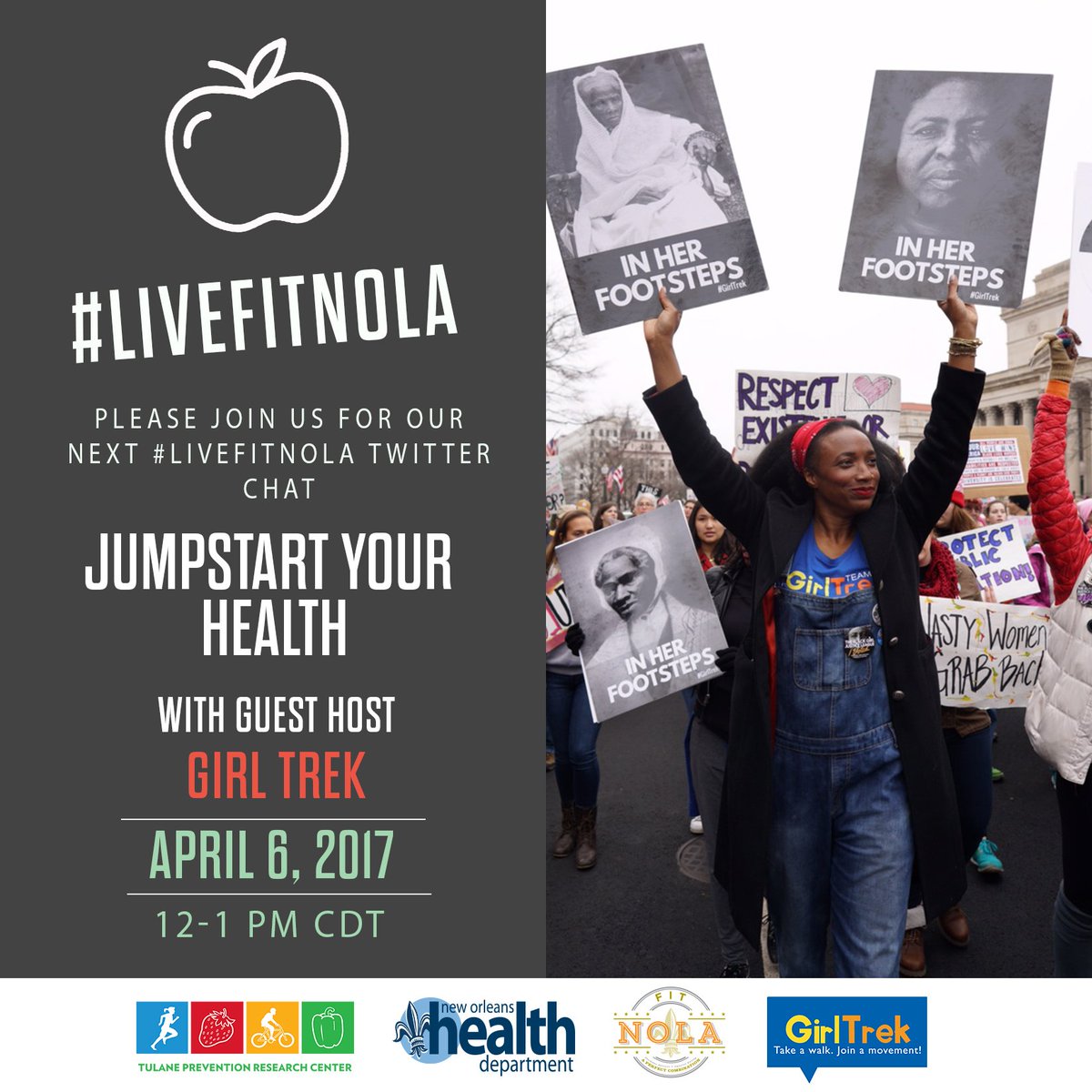 TulanePRC's tweet photo. Hey fellow PRCs, @UIowaCPH @UMN_PRC @UMNChildrens @PRC_UNM @FPRC_USF @msm_prc! Share how to #JumpstartYourHealth April 6th for #LiveFitNOLA! https://t.co/RwisigswSq