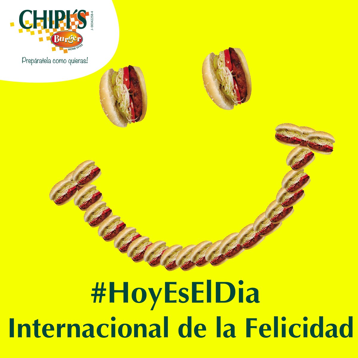 #HoyEsElDia Internacional de la Felicidad, no hay Nada mas Feliz que disfrutar de una deliciosa Hamburguesa con tu familia y amigos.