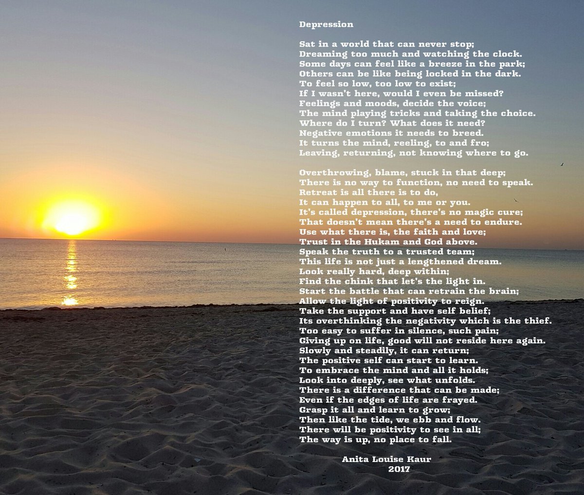 #HeadsTogetherPoetry #Poetry #SikhCoachingLtd #DepressionLetsTalk 
#MHFA #Sikhnet 
Share an awareness of Depression.