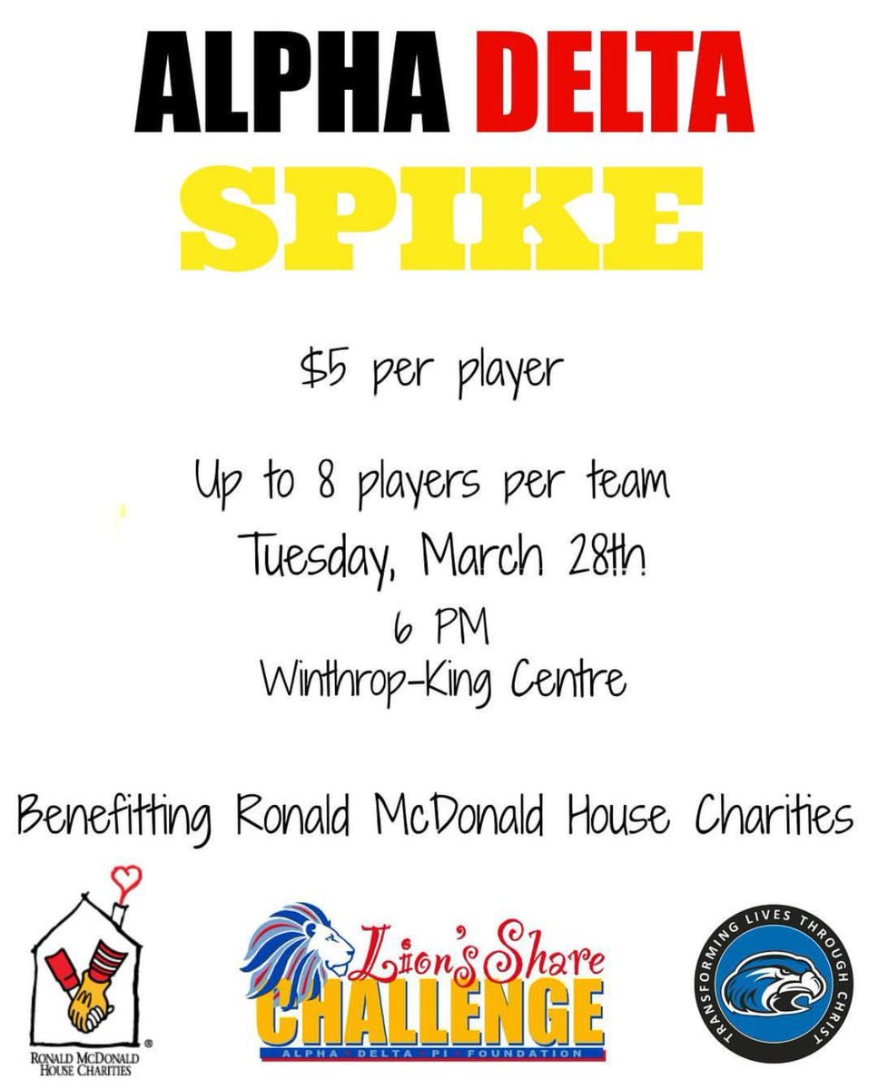 ShorterADPi's tweet photo. Want to raise 💲 for RMHC and play some volleyball? Sign up for our Alpha Delta Spike volleyball tournament this week ❤🦁 https://t.co/pG4dGlwQKx