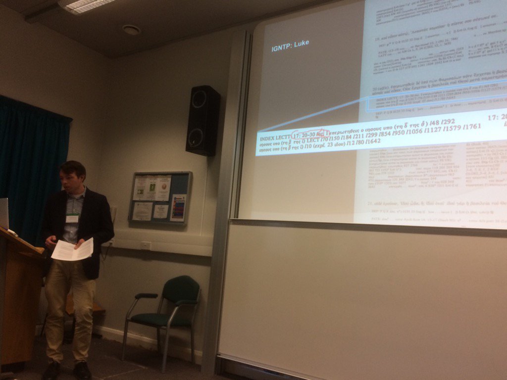 HAGHoughton's tweet image. Greg Paulson admires #igntp Luke treatment of #lectionaries at #BhamColloquium @itsee_bham