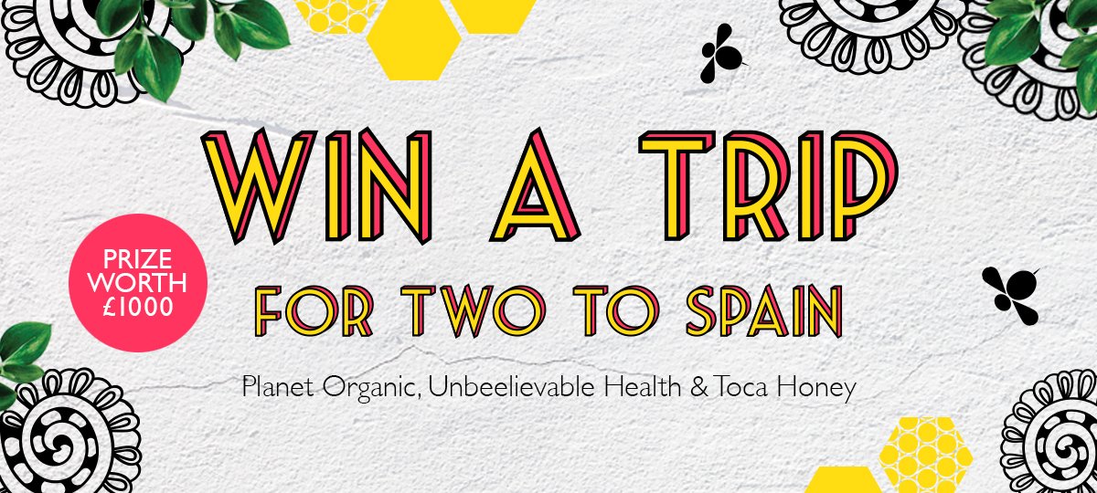 planetorganicuk's tweet photo. #WIN A trip for 2 to Spain! In collab with @Unbeelievable &amp; @tocahoney Follow the link to enter. Ends 31.3.17 https://t.co/Vl0tud6MLQ https://t.co/cCwsfe5Cf9