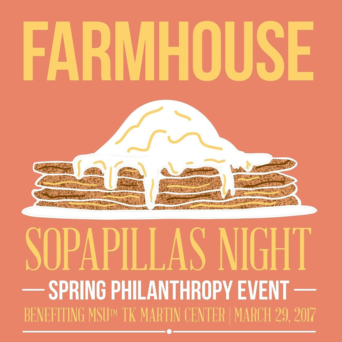 MSU_FarmHouse's tweet photo. Sopapillas Night is March 29th from 8:00pm-11:30pm. Get your tickets from any member or at the door for $4. Hope to see you there! https://t.co/wqpeU82WzF