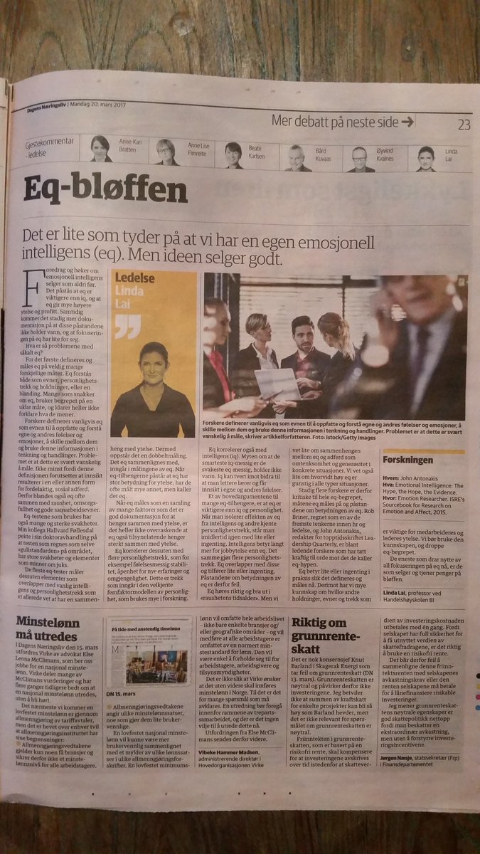 LindaLaiProf's tweet photo. EQ-bløffen. Jeg skriver om såkalt emosjonell intelligens (EQ) i DN i dag. (Åpen lenke kommer her om få dager.) https://t.co/NrAfPIdDzZ