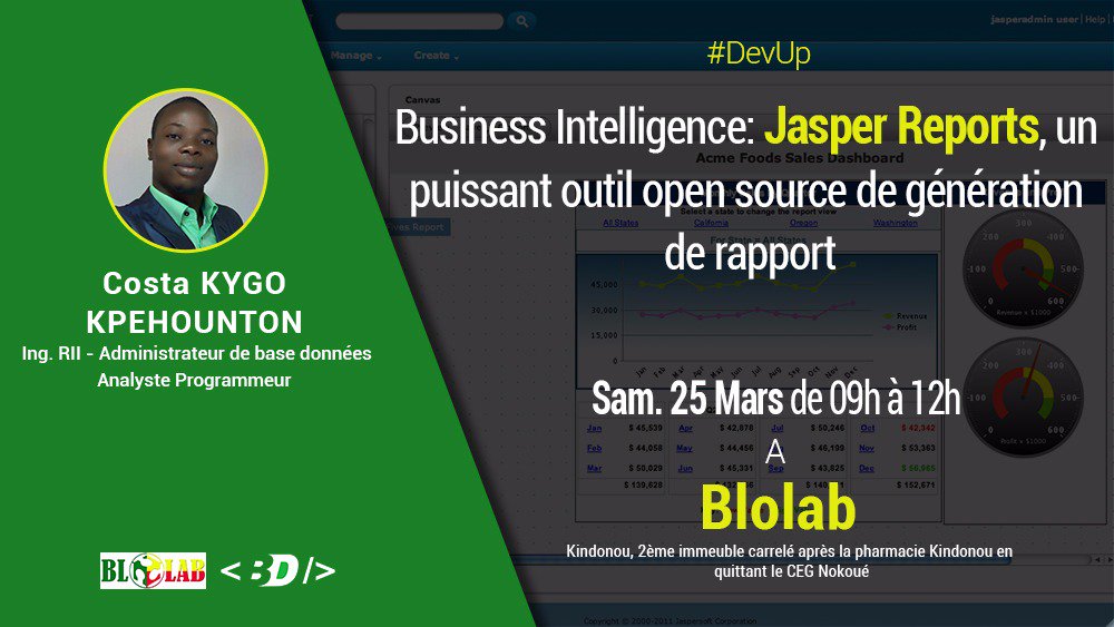 BeninDevelopers's tweet photo. Venez découvrir JasperReports et ses fonctionnalités au cours de cette formation.
Inscription ici:
https://t.co/0B7xAt7545
#DevUp #waxexo https://t.co/7SubY8lo8a