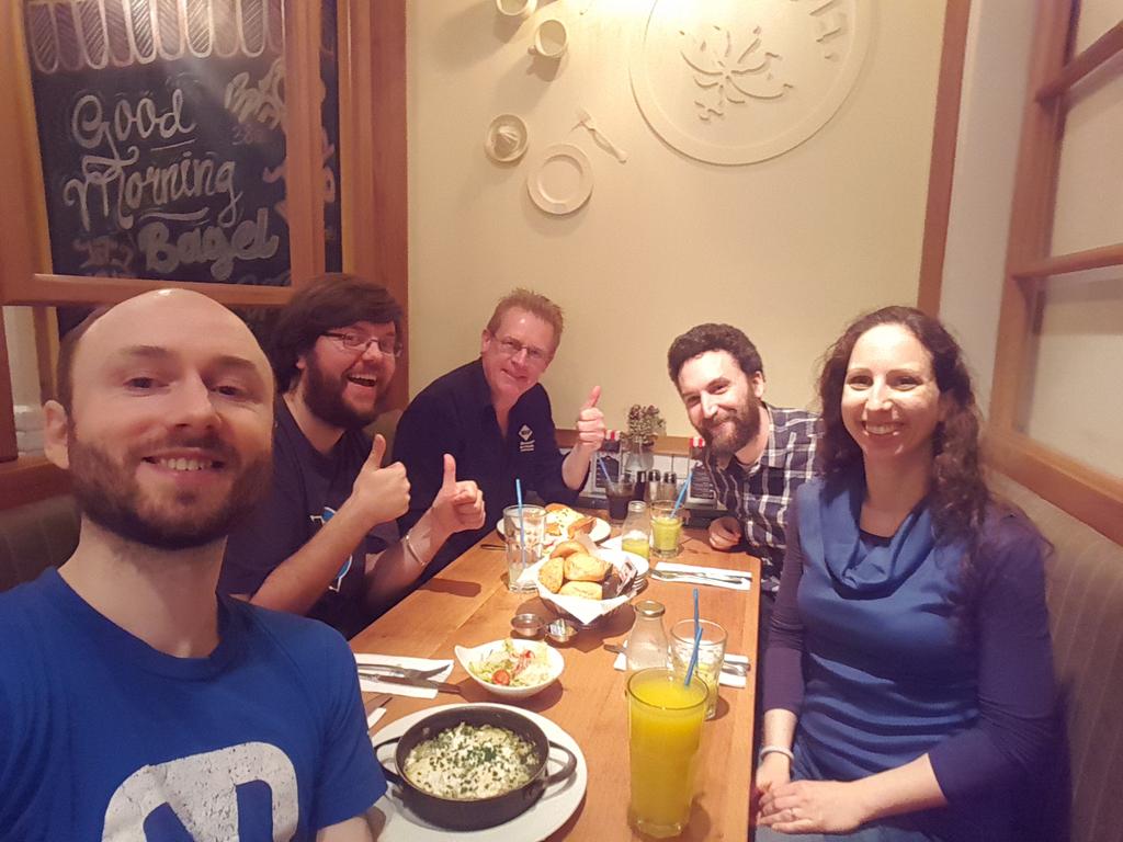 sebawita's tweet photo. Chilling with @ShmuelaJ @NoamKfir @g33konaut @mauricedb after #BoostJS https://t.co/r7Vfbb5ttO