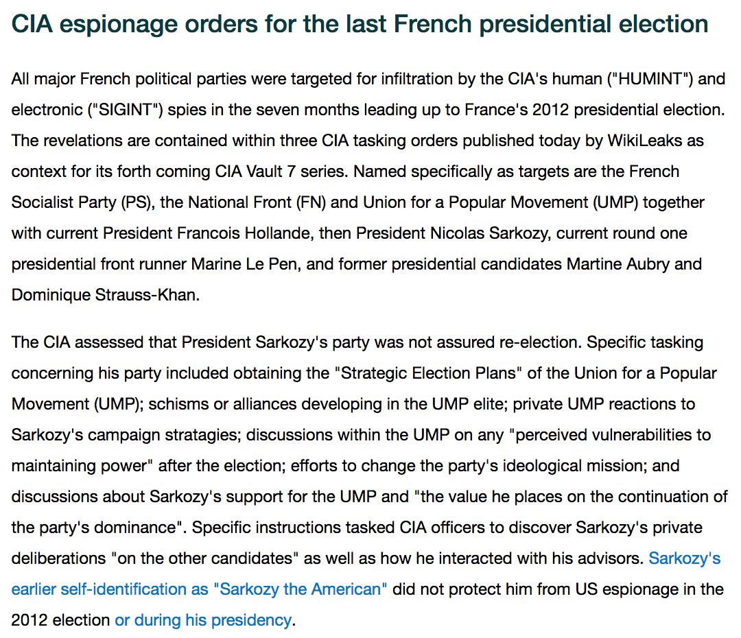 wikileaks's tweet photo. CIA espionage orders for the last French presidential election (archive) https://t.co/nLpkc5fXEm https://t.co/gscsx0e701