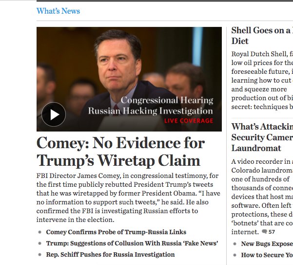 ncherry1's tweet photo. @BraddJaffy @NicolleDWallace @MSNBC Why would they?  This headline is *much* better for WH than the alternative story from Comey hearing. https://t.co/mqptfWEsrb