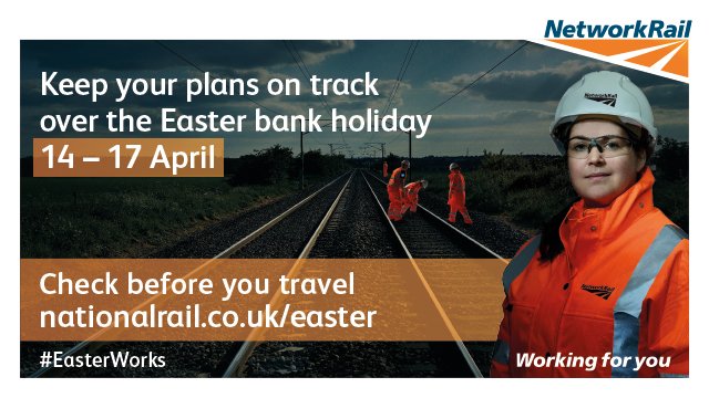 Our #EasterWorks may affect your journey this Easter so please check <a href="/nationalrailenq/">National Rail</a> before travelling #RailwayUpgradePlan