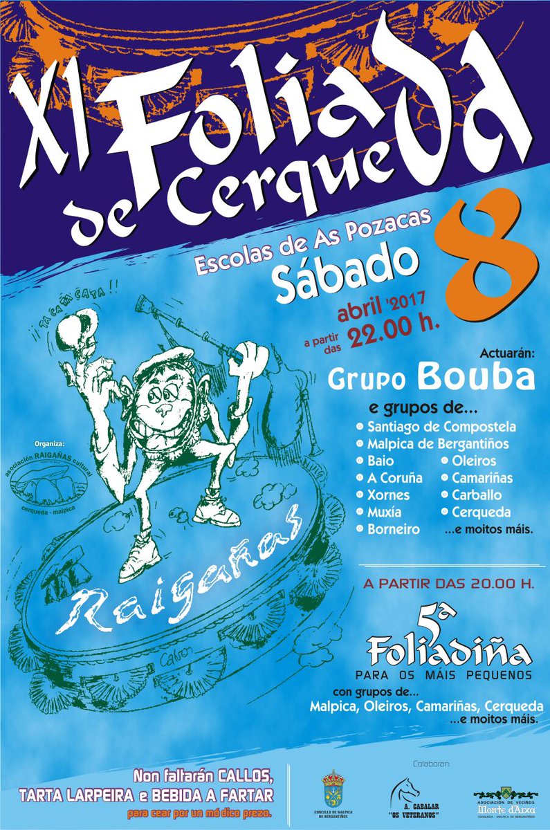Os nosos amigos de #Raigañas invítanvos a acompañanos na súa XI Foliada de #Cerqueda o sábado 8 de abril! 🎶