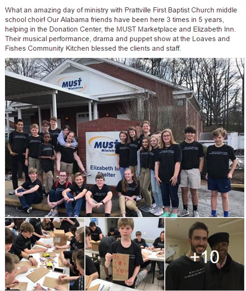MUSTMinistries's tweet photo. Big thanks to Prattville First Baptist Church Middle School Chior! #feelingthelove #loavesandfishes #ElizabethInn #MUSTMinistries https://t.co/AsSgWaJC2P