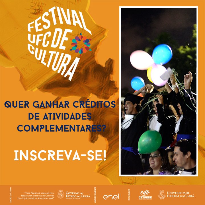 FestivalUFC's tweet photo. É estudante e precisa de créditos de atividades complementares? Inscreva-se em nossas oficinas e seminários: https://t.co/17Qwg4AL8o https://t.co/d4nhScZwm7