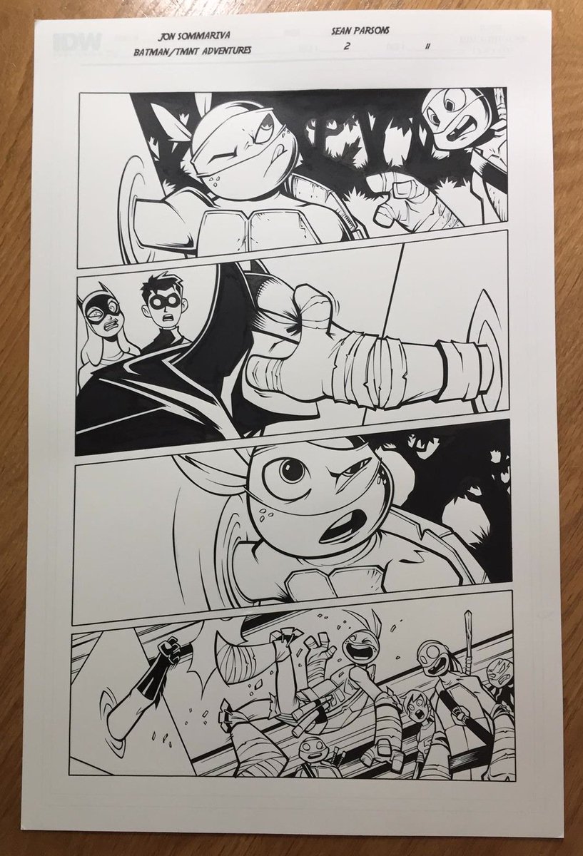 matthewkmanning's tweet photo. Check out this amazing piece of Turtles art given to me by @JonSommariva and Sean Parsons! My favorite page from our series. Thanks, guys! https://t.co/Dz6zh0jpez