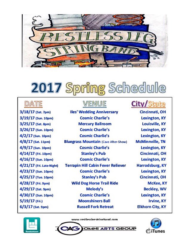 LegRestlessBand's tweet photo. This Saturday we will be performing @MercuryBallroom in Louisville, Ky w/ @RumpkeMtnBoys & @Captain12AM! #restlesslegstringband #rlsb https://t.co/KgLaBbhOiS