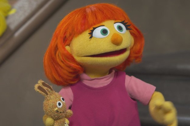 BuzzFeed's tweet photo. Julia, the first muppet with autism, is about to make her debut on "Sesame Street” https://t.co/G3JFdgH303 https://t.co/qNzzLyk7cm