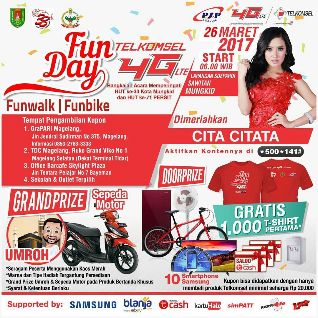 #eventMGL Fun Day Telkomsel 4G LTE bareng Cita Citata | Minggu, 26/03/2017 | 06.00 | Lap. Soepardi Sawitan #Mungkid