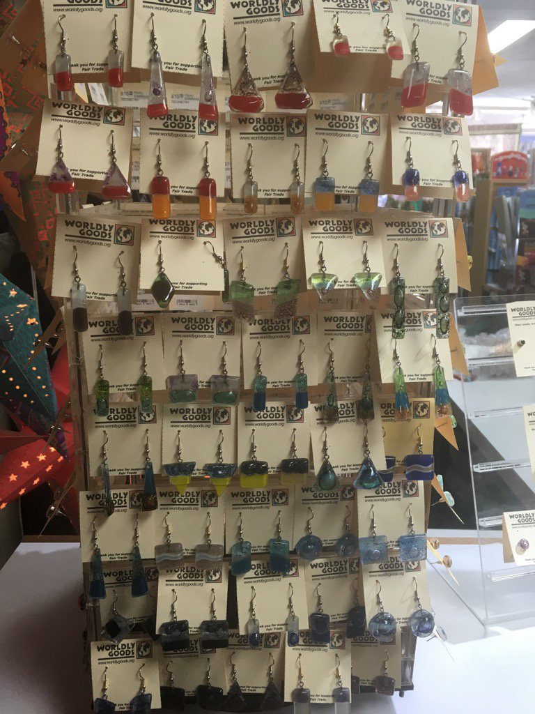 This only a small section of the new art glass earrings from Ecuador! Stop in a spin the rack!  #apairforeveryday