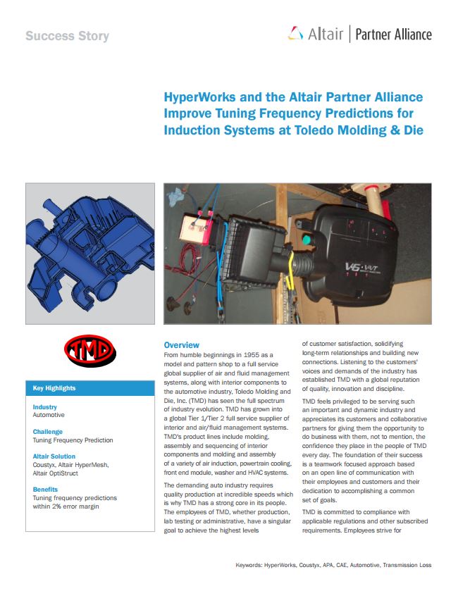 Altair_Inc's tweet image. Learn how @AltairAlliance #Coustyx &amp;amp; Altair #HyperMesh #OptiStruct helped Toledo Molding &amp;amp; Die @TMDIncsocial hubs.ly/H06M-cf0
