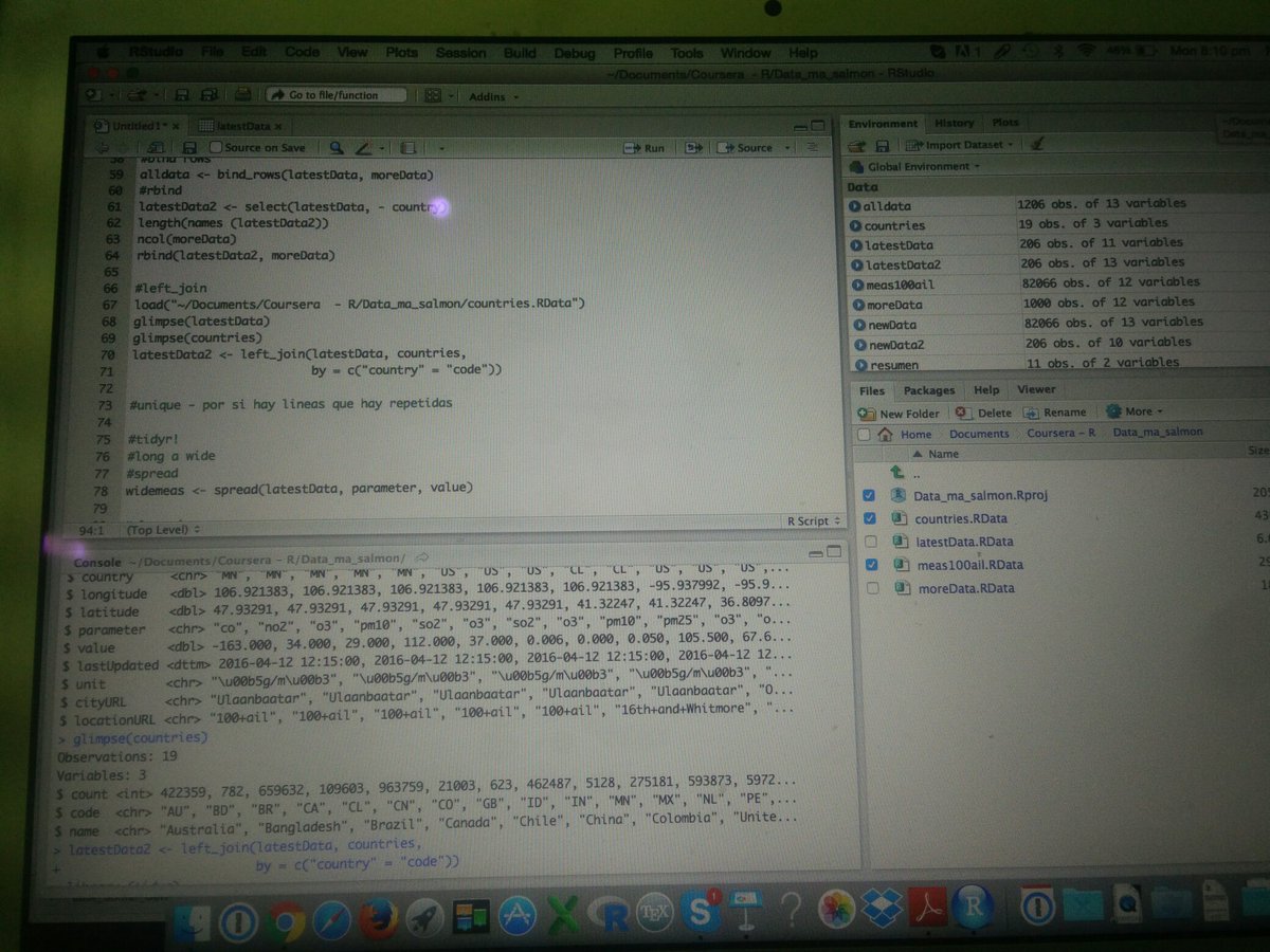 Rebitt's tweet photo. @ma_salmon ey! Look at my output!! #rbind and Left join super done! @RLadiesBCN feliz con la teacher de lujo de hoy https://t.co/n3D66kchUy