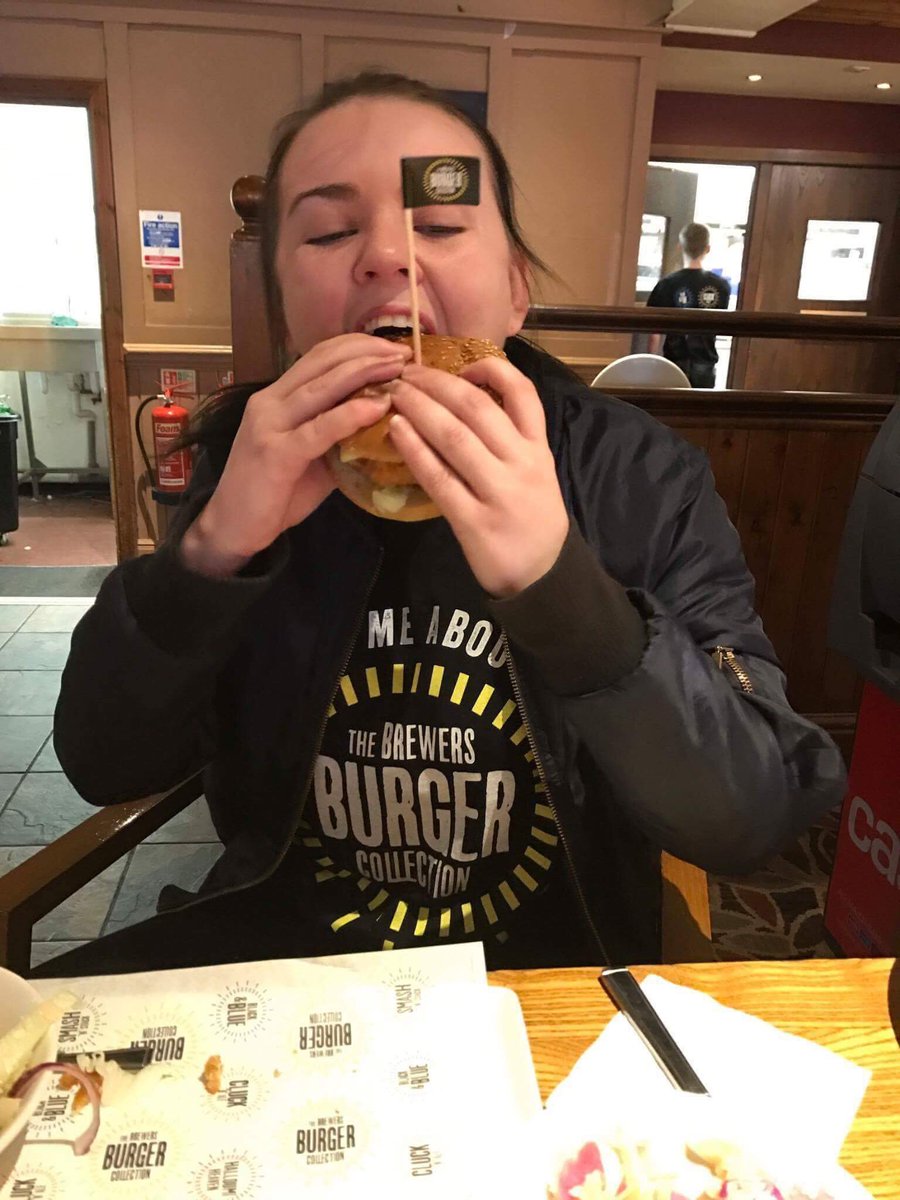 BfConcorde's tweet photo. Lovely Lauren enjoying one of our #limitededition burgers! Oh Cluck N Ale! 👩🏼‍🍳🤵🏻 https://t.co/UE4xYsJTrX