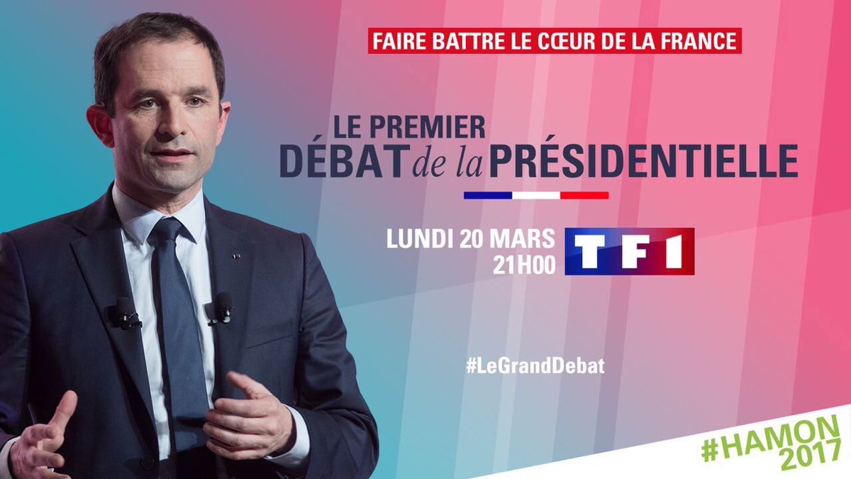 C'est parti pour #LeGrandDebat : tous avec @benoithamon sur @TF1 pour #LeGrandDebat 
#HamonDebat #Hamon2017