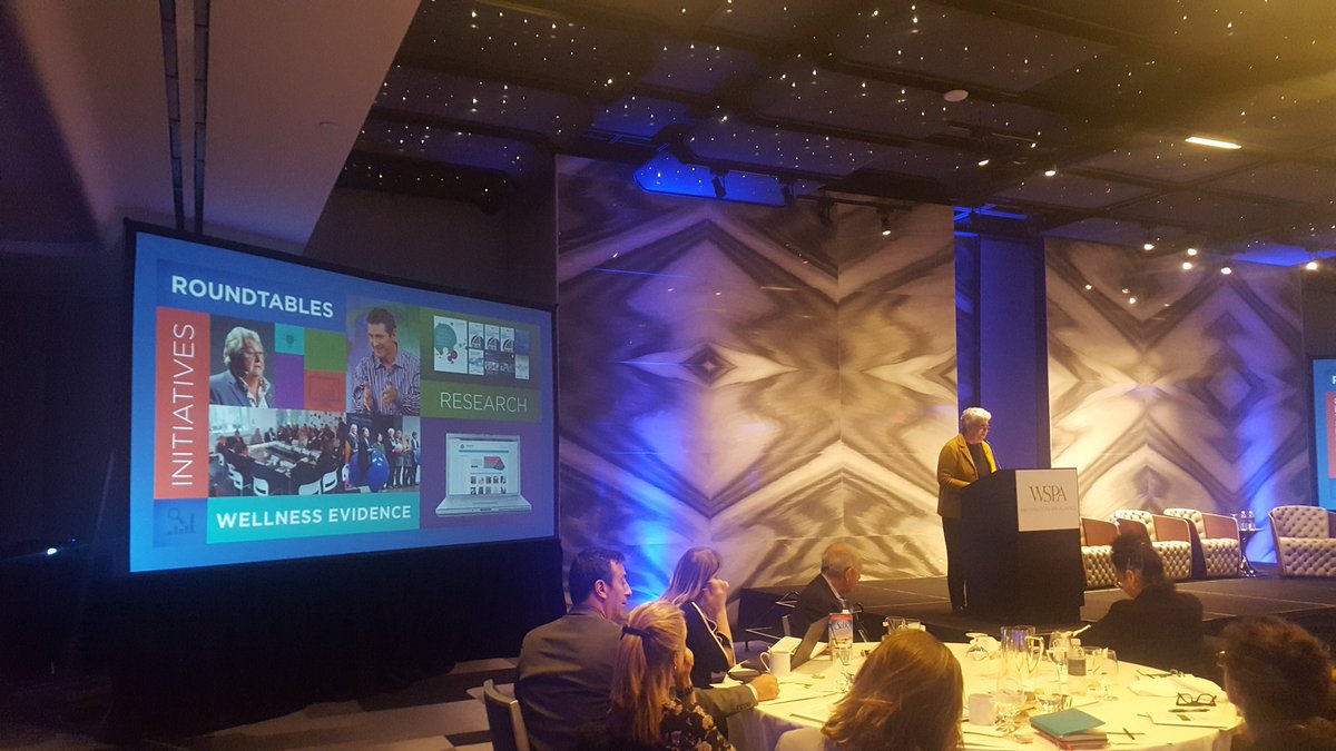 <a href="/nancyadavis/">Nancy Davis</a> of <a href="/Global_GWI/">Wellness Institute</a> presents the 4 pillars of #GWI (research, roundtables, WellnessEvidence.com &amp; 19 Initiatives) at #2017WSPA