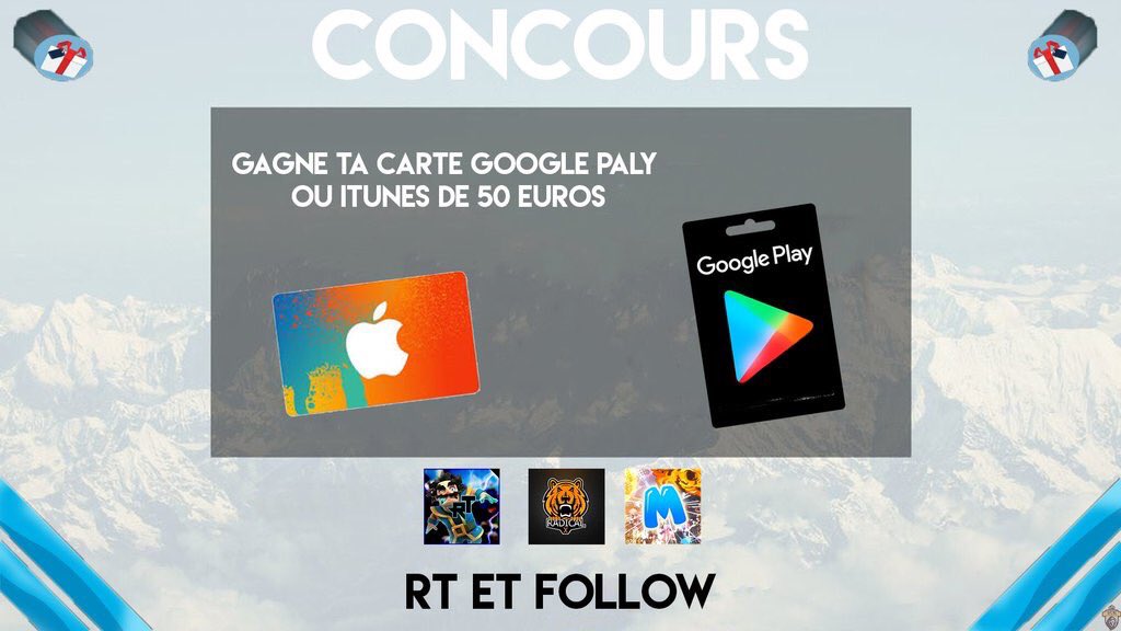 #GROS #Concours 🍀

🎁50€ de carte cadeau (2x25€)

#RT + #Follow <a href="/RoyaleTournoi/">Royale•Concours™</a> @RaKaKaY69 @AirMichael_YT 

Tirage 1500RT🍀