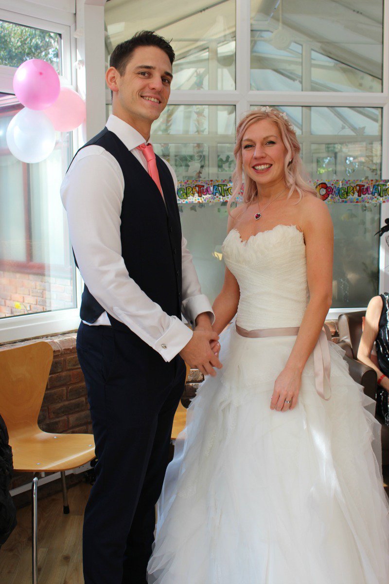 StCHospice's tweet photo. Congratulations to our newlyweds who celebrated at the hospice last weekend alongside mum, Gina. Here’s to the bride and groom! #justmarried https://t.co/6iQczGX3vK