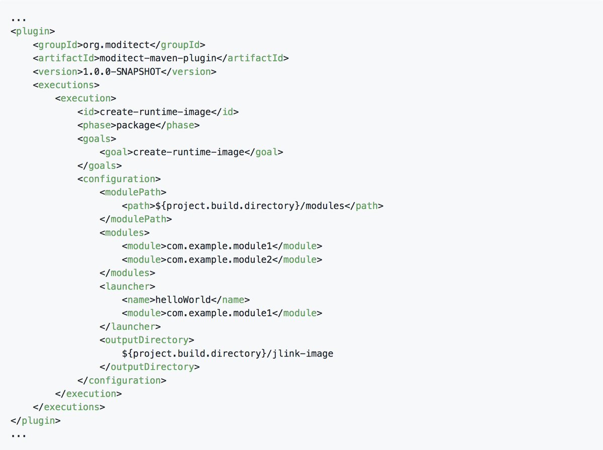 gunnarmorling's tweet image. Latest #ModiTect feature: create modular #Java9 runtime images w/ Maven, containing just the modules your app needs github.com/moditect/modit…