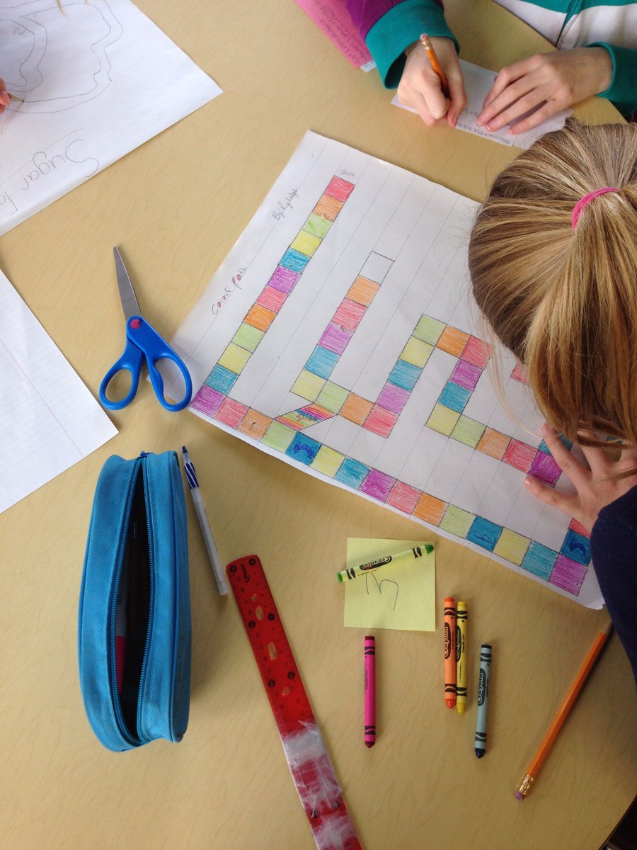 Gr. 5/6 students creating their own board game using mathematical knowledge of Probability.