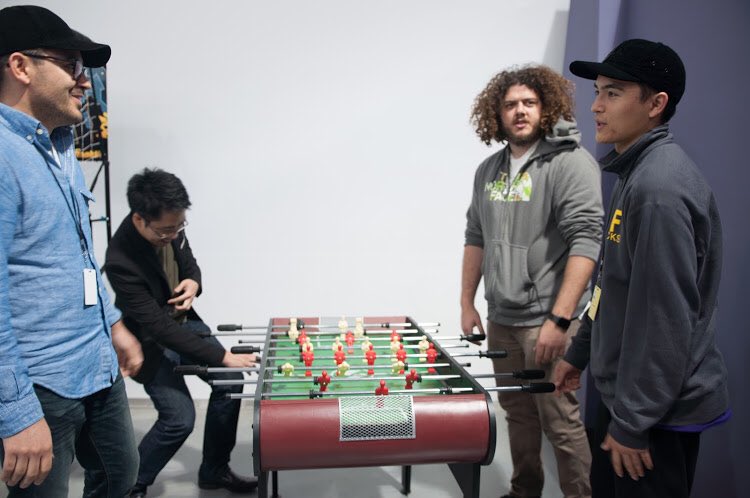 sfhacks17's tweet photo. Organizers &amp; Judges facing off in an intense game of Foosball yesterday. Who do you think took the W? https://t.co/7cbdFIIKp1