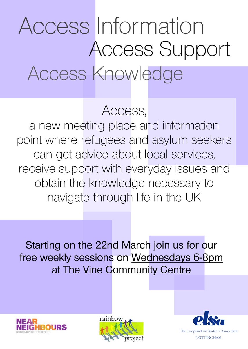 ELSANottingham's tweet photo. Thrilled to announce a new ELSA Refugee Project in collaboration with  @nottsrainbow aimed at helping refugees and asylum seekers #Access https://t.co/BIs5SvstSJ