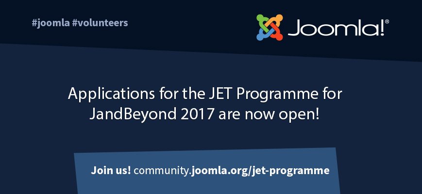 RobertJacobi's tweet photo. Applications for the @joomla JET program for J and Beyond 2017 @jandbeyond are now open https://t.co/9zdmsRRg31 #cms #joomla https://t.co/obQMlVROt3