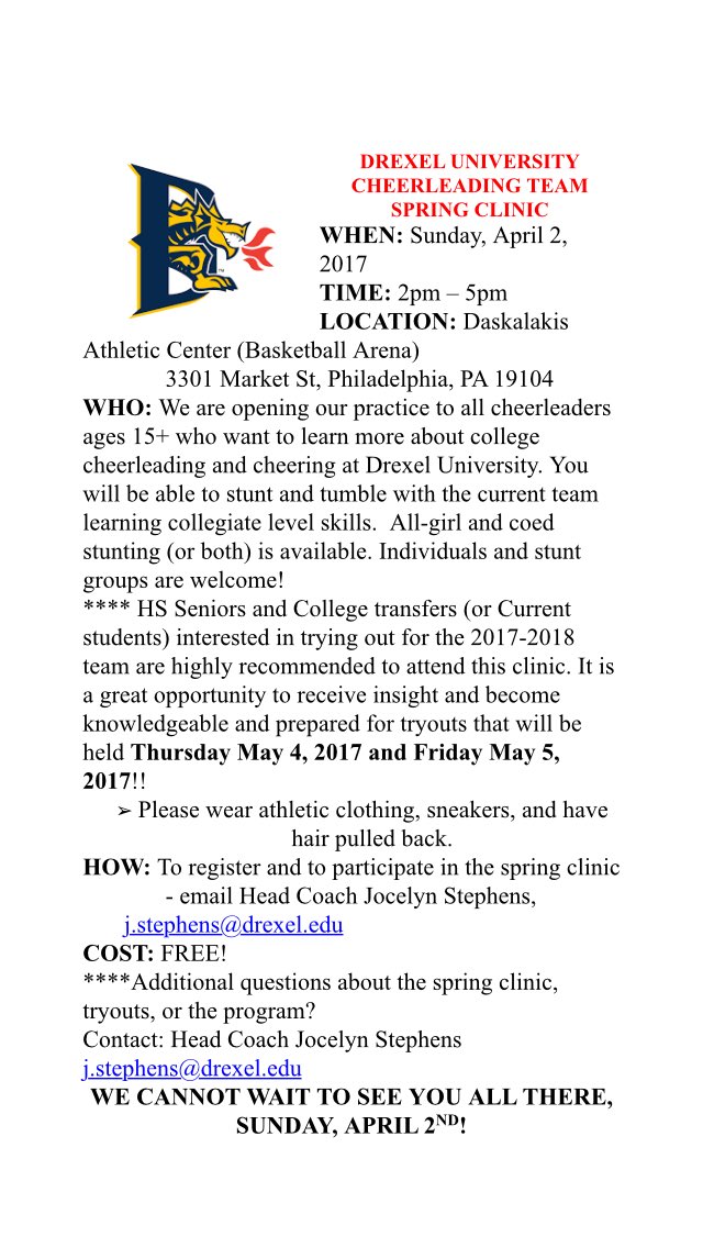 DrexelCheerTeam's tweet photo. Join us!! #GoDragons 💙💛 https://t.co/SggzV1nr8N