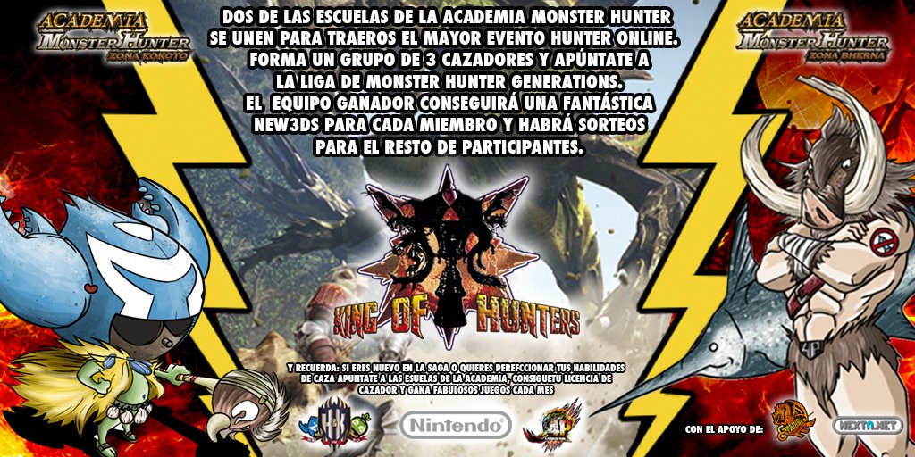 MonsterHunterHK's tweet photo. Anunciamos la liga King of Hunters junto @4puercosteam colaborando con @G_MonsterHunter @GremioCazadores
normativa: https://t.co/yo4O8yOts0 https://t.co/H83DDZ3HeX