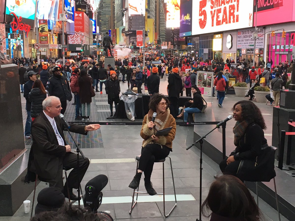 TimesSquareNYC's tweet photo. "If we can welcome people, we can set a precedent for other states &amp; give everybody the strength to do the same." - #crossroadsconversations https://t.co/nOWWR3haI6
