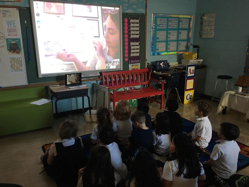 stemileschool's tweet photo. The advantages of technology! Ms. Bova read a story to her old pre-k students (Ms. Robson's class) via skype!! https://t.co/eLB7MyJaVr