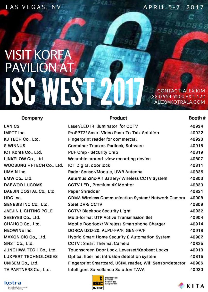 kotrala's tweet photo. Visit Korea Pavilion @ ISC 2017!
April 5-7, 2017 in Las Vegas, NV!
Venetian Room @ Sands Expo &amp; Convention Center
Contact: alex@kotrala.com https://t.co/zAebH6ei3E