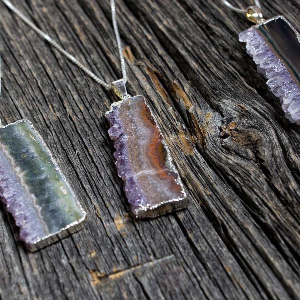 Dreaming Amethyst... new Slice pendant necklaces on a 24" silver chain. $39.95 - Meditation stone - beadeddreams.ca #Amethyst