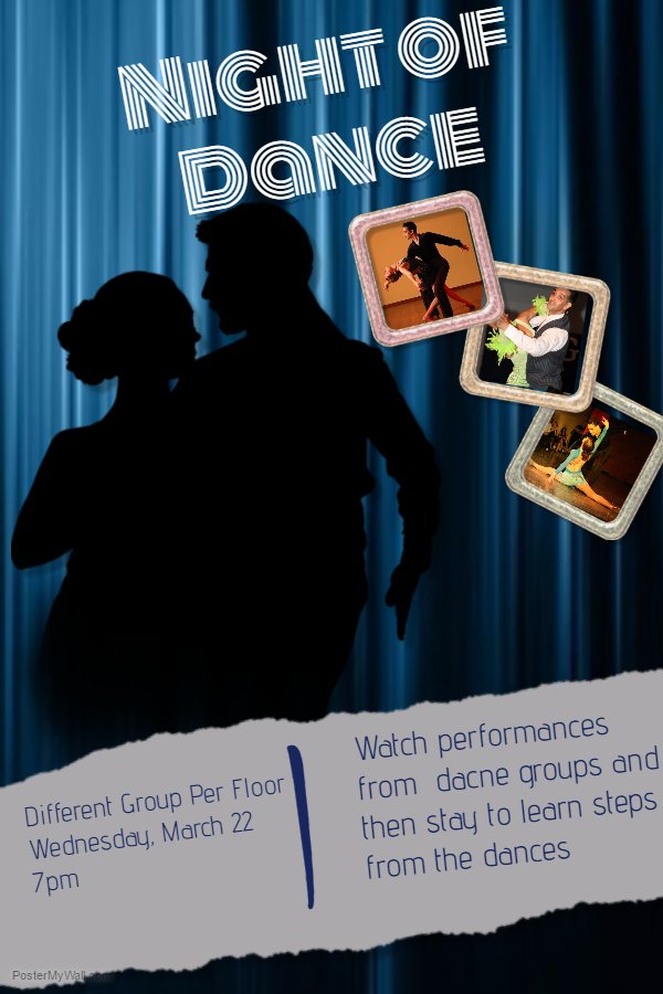 This Wednesday is dance night at Atchison Hall! Come learn a variety of different types of dance!