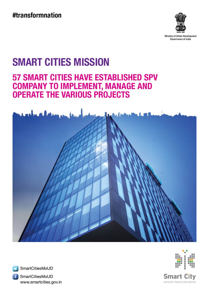 SmartCities_HUA's tweet image. 57 #SmartCities have established a Special Purpose Vehicle in their respective cities for the implementation of projects.
#TransformNation