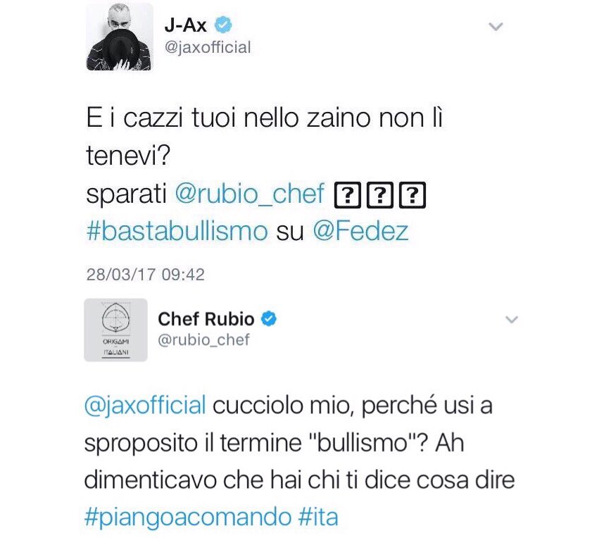 rubio_chef's tweet photo. E poi te cascano i cojoni quando nella stessa frase trovi bullismo e sparati. Davvero avete un seguito? Se me li affidate me li accollo io https://t.co/CmNby9R5YG