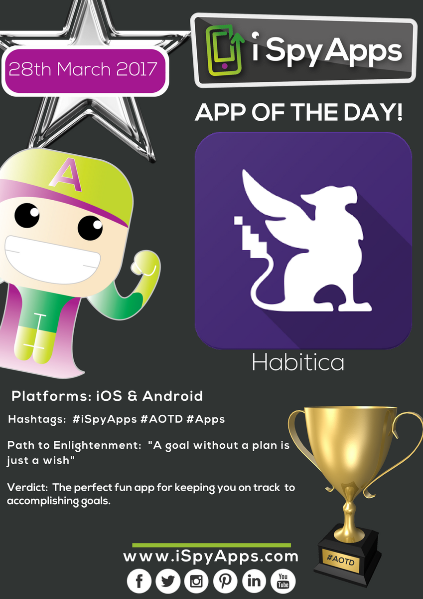 iSpyAppTravel's tweet photo. Congratulations @habitica for being nominated #AppOfTheDay, the app keeps you motivated and organised to help accomplish goals. #ispyapps https://t.co/Eni3bVNwqY