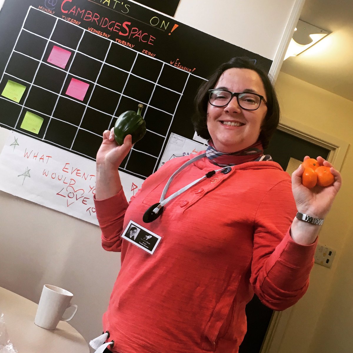 FoodCycleCamb's tweet image. Tunde, UX designer and @CambridgeSpace member, looking chuffed with her two #mysterybox items for tomorrow's members' #sharedlunch